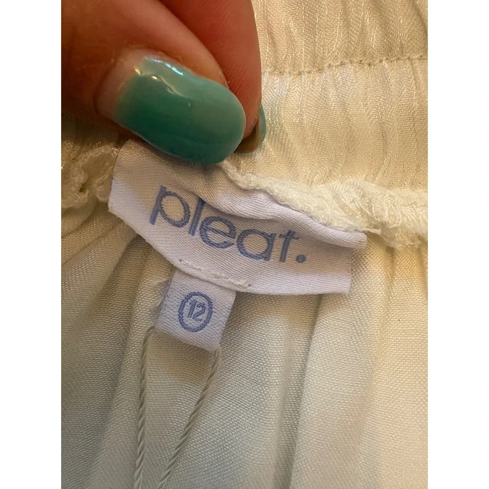 Pleat‎ Luna Tiered Skirt White Shimmer Ruffle Smocked Waist Kids Size 12 NWT